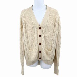 VINTAGE MEN'S GIMBELS IVORY CABLE KNIT GRANDPA CARDIGAN SWEATER W/ POCKETS!
